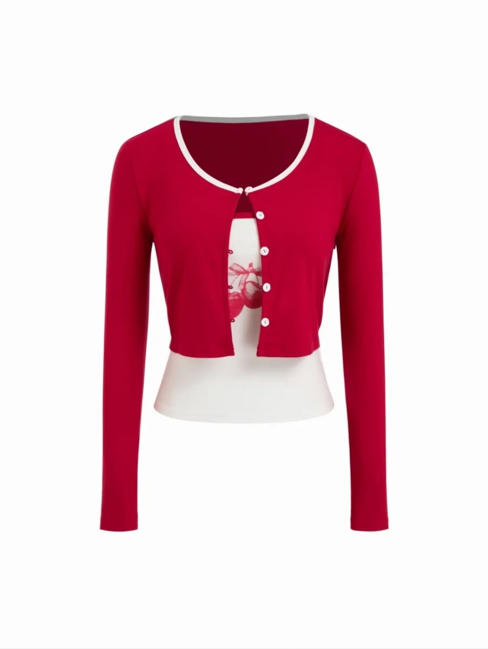 Cider Red & White Cropped Lightweight Cardigan